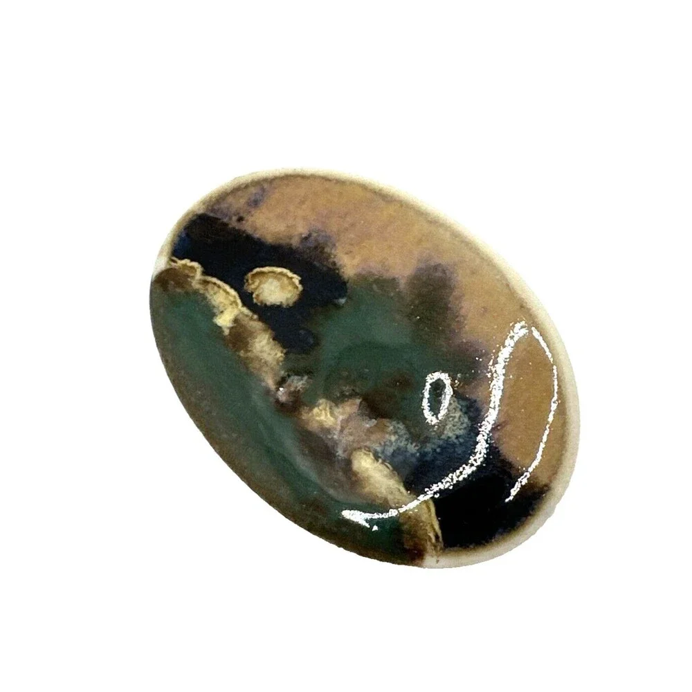 VINTAGE Landscape Brooch Hand Crafted Ceramic Oval Abstract Artisan Pin 2.5